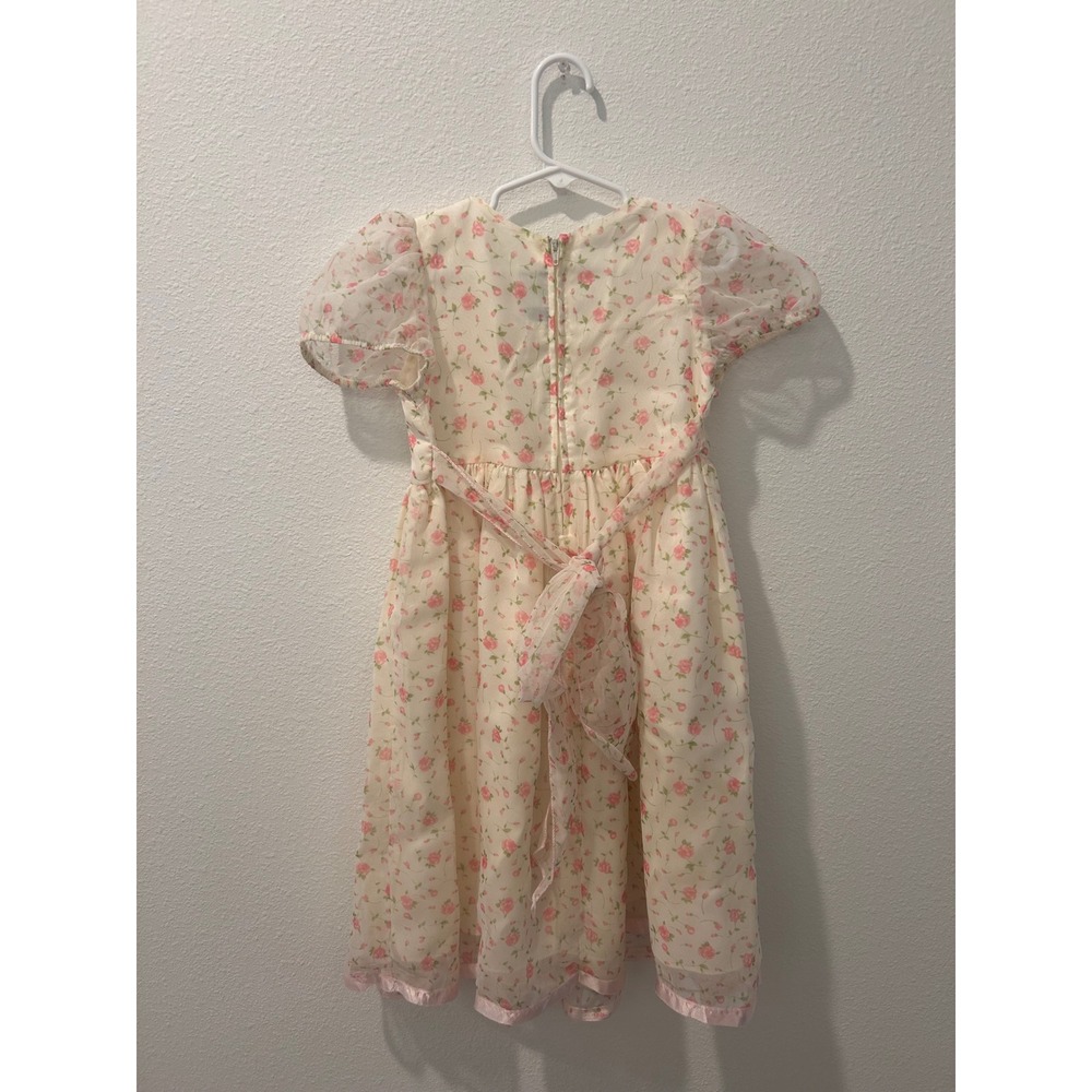 Vintage Kids Dream Floral Organza Special Occasion Dress Pink Cream Size 5-6 - Picture 5 of 6